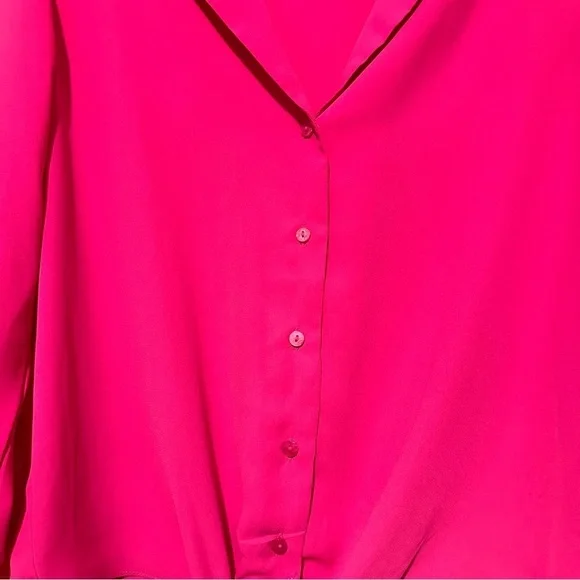 Skies are blue hot pink long sleeve button up front tie size XS - Picture 2 of 9